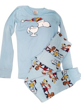 Hanna Andersson + Peanuts LJ Pajama Set Blue Snoopy Kids Size 6-7